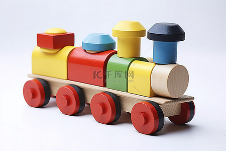 水道堵塞背景图片_木制玩具火车，上面有彩色积木和积木