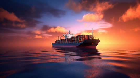 海上航行背景图片_一艘货船在公海上航行的 3d 插图