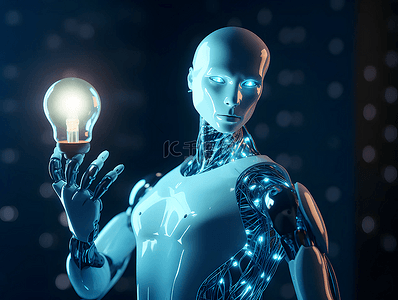 商务灯泡背景图片_人工智能高科技机器人灯泡广告背景