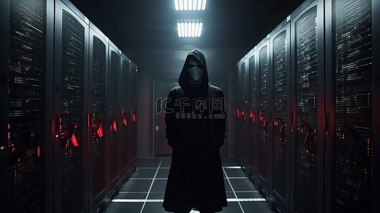 非法载客背景图片_服务器机房中的匿名黑客 3d 渲染表示