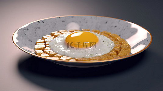 带卡尔达诺品牌蛋黄的单面早餐 3D 插图加密美食