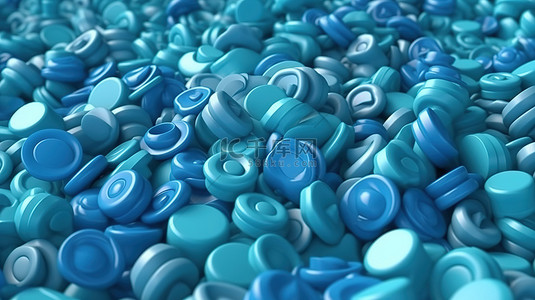 蓝色糖果口香糖的 3D 插图，在充满活力的糖果背景上，具有薄荷口香糖风味