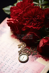 猫头鹰正面背景图片_一朵红玫瑰装饰着日历的正面