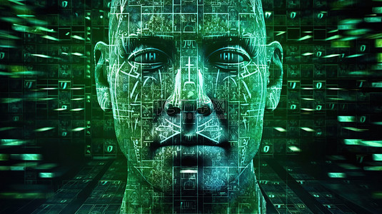 采用全息技术在加拿大元货币上对机器人脸部进行未来派 3D 渲染
