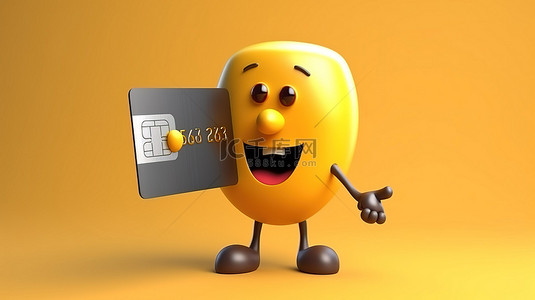 企业竖免费背景图片_卡通人物闪烁信用卡的 3D 插图