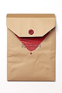 红色福字贴纸背景图片_一个带有红色贴纸的棕色信封