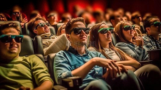 一群人背景图片_多元文化朋友聚会享受 3D 电影之夜