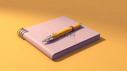 可爱的 3D 渲染圆珠笔和笔记本二人组