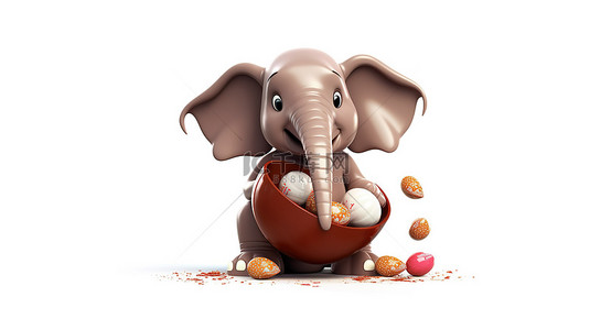 异想天开的 3d 大象拿着巧克力蛋