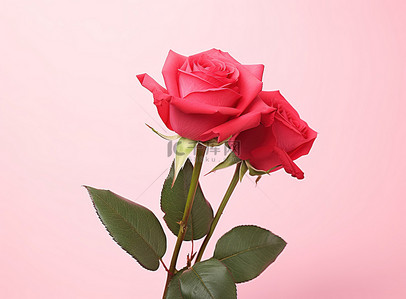 红玫瑰在粉红色的背景上被孤立地显示