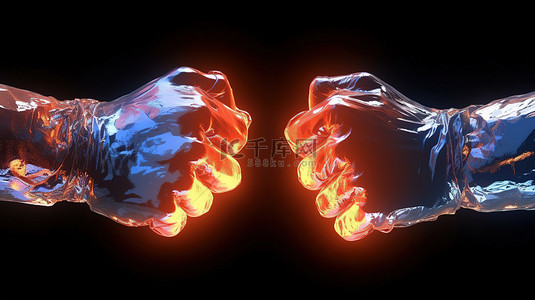 拳头型火焰背景图片_双拳头以 3D 形式提供强力打击