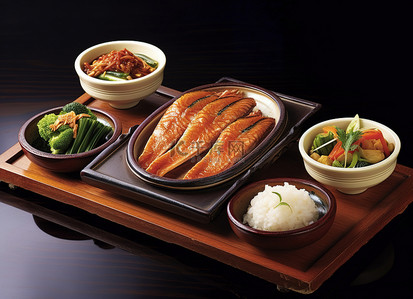 黄焖鸡配菜背景图片_韩国餐厅 yaeseong 鱼开胃菜