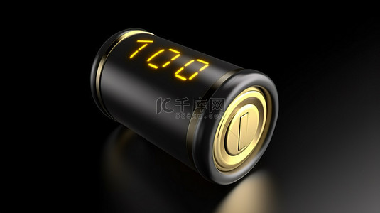 电量电池背景图片_黑色背景上充满电的电池图标的 3D 渲染插图