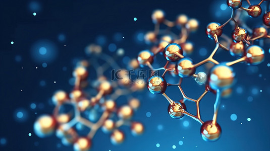 家族遗传背景图片_具有互连原子的蓝色背景，用于演示 3D 渲染