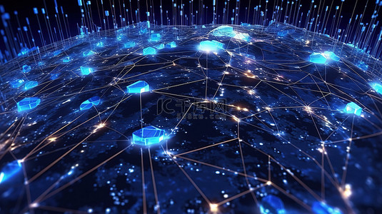 移动网络金融背景图片_令人惊叹的 3D 图形显示不断扩大的数字网络，象征着业务增长