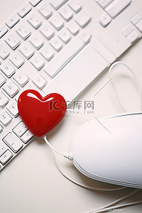 鼠标背景图片_带有红心的白色电脑鼠标