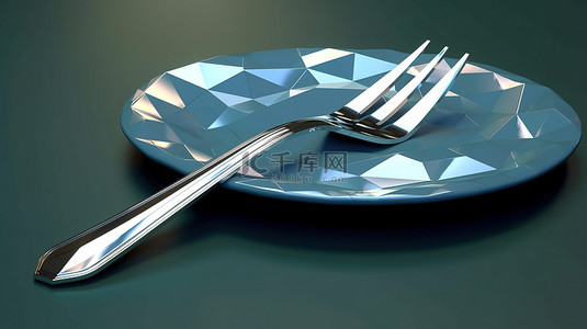 优雅的餐具采用 3D 钻石渲染增强效果
