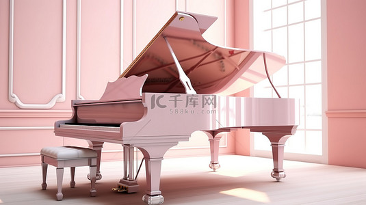 优雅柔和的粉色钢琴的 3D 渲染