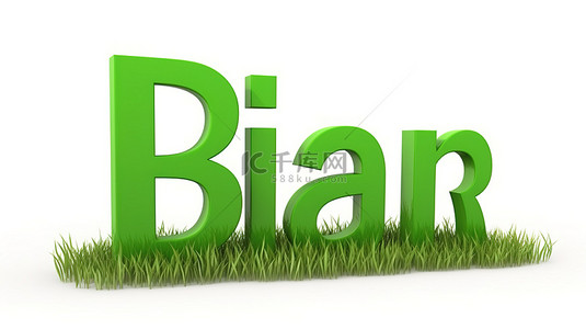 隔离在白色背景上的 bihar 字在 3d 渲染与郁郁葱葱的绿草