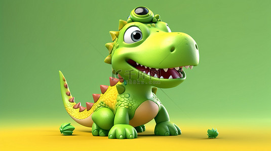 手绘可爱小动物背景图片_可爱俏皮的恐龙角色 3d 卡通插图