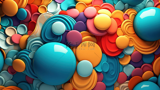 阵列圆圈背景图片_充满活力的彩色圆圈阵列和纹理蓝色球体抽象插图 3D 渲染