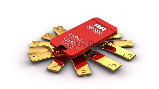 密钥保护 SIM 卡 3D 渲染，带有剪切路径，方便编辑