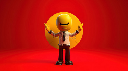 吉祥物持有金奖奖杯的 3D 渲染，黄色背景上带有红色禁止标志