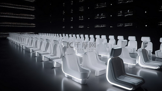 家居清背景图片_霓虹灯电影院一排排卡通软椅在 3D 渲染中