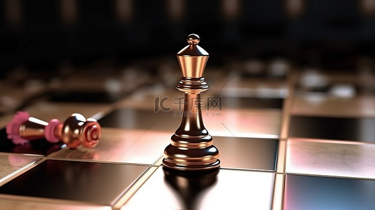 国际象棋棋子在扑克牌上迈出第一步的 3D 插图，标志着游戏的开始