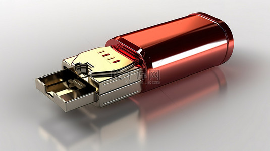 白色背景 USB 闪存驱动器的 3D 渲染插图