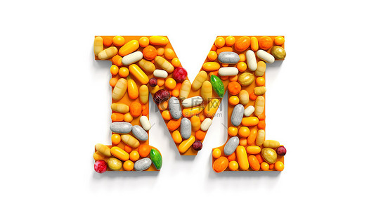 方型印章背景图片_医学字母表药丸胶囊片剂和水泡的集合，其特征是 3d 中白色背景上孤立的字母 m