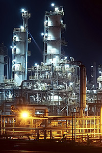 水蒸气女背景图片_夜晚的炼油厂区有许多灯光标志