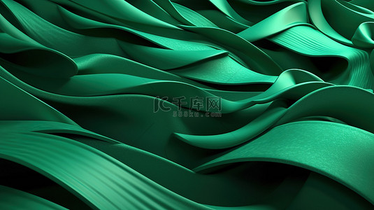 光滑的绿色丝带波抽象纹理在纸线上