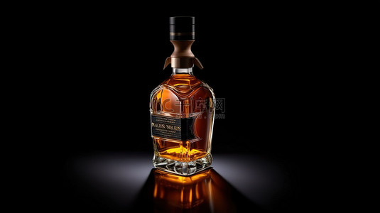 黑色背景下威士忌瓶的 3d 插图