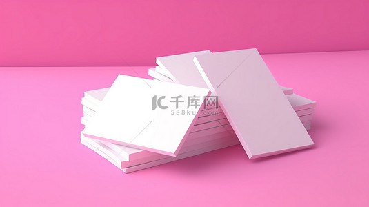 粉红色柔和背景的 3d 插图与隔离的空白白色名片