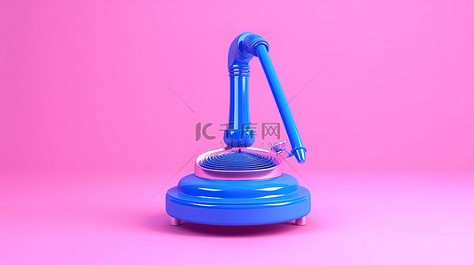 手动工具插卡背景图片_双色调风格汽车蓝色手动气泵描绘在 3D 呈现的充满活力的粉红色背景上