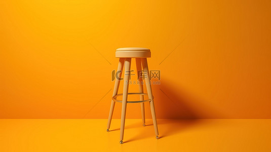 醒目图标背景图片_橙色室内房间 3d 图标，具有醒目的金色色调的单色高脚凳