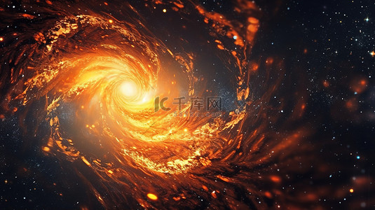 宇宙深空背景图片_深空球体中橙色螺旋星系的 3d 渲染
