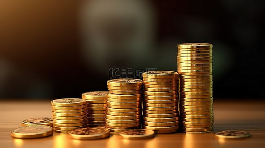 双11省钱大作战背景图片_财富积累堆积金币和财务图表显示省钱投资概念的视觉效果