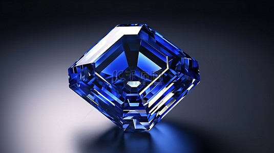精致的 3D 渲染阿舍尔切割蓝色蓝宝石宝石