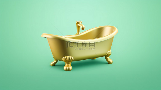 福字背景图片_标志性浴缸 3D 渲染的福尔图纳金的象征与潮水绿色背景