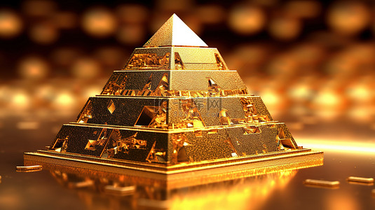抽象背景概念的金色金字塔的 3D 渲染