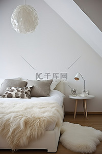 卧室床头柜背景图片_有毛茸茸的墙壁的现代白色卧室