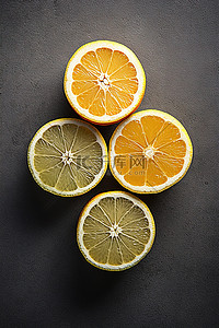 照片中的三个橙子