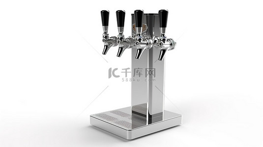 物品啤酒背景图片_带有手柄和五个泵的分配器的独立自来水啤酒塔的 3D 渲染