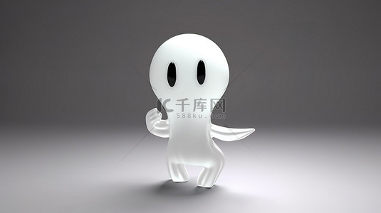 可爱的鬼魂在 3D 渲染中拿着棒棒糖