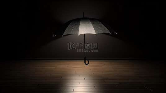 下雨伞背景图片_黑暗背景下雨伞组件的照明和模糊度 3D 插图