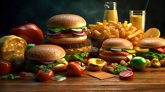 美食中的背景图片_3D 图像中的快餐幻想世界 01