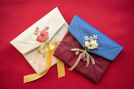 兰花传统背景图片_一个红信封，上面系着一朵兰花
