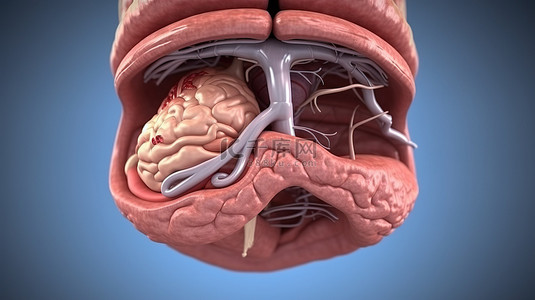 食管溃疡背景图片_具有剪切路径 3d 渲染的男性消化系统的解剖图